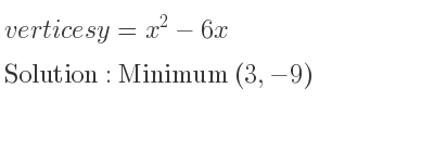 The vertices y=x^2-6x is Minimum (3,-9)